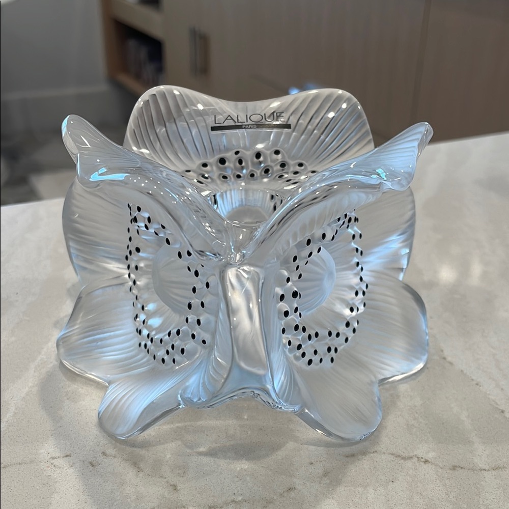 Lalique Crystal Anemone signed candle holder